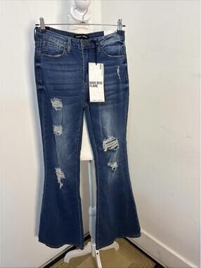 Almost Famous Distressed Flare Jeans - Blue Women’s Size 5 NWT